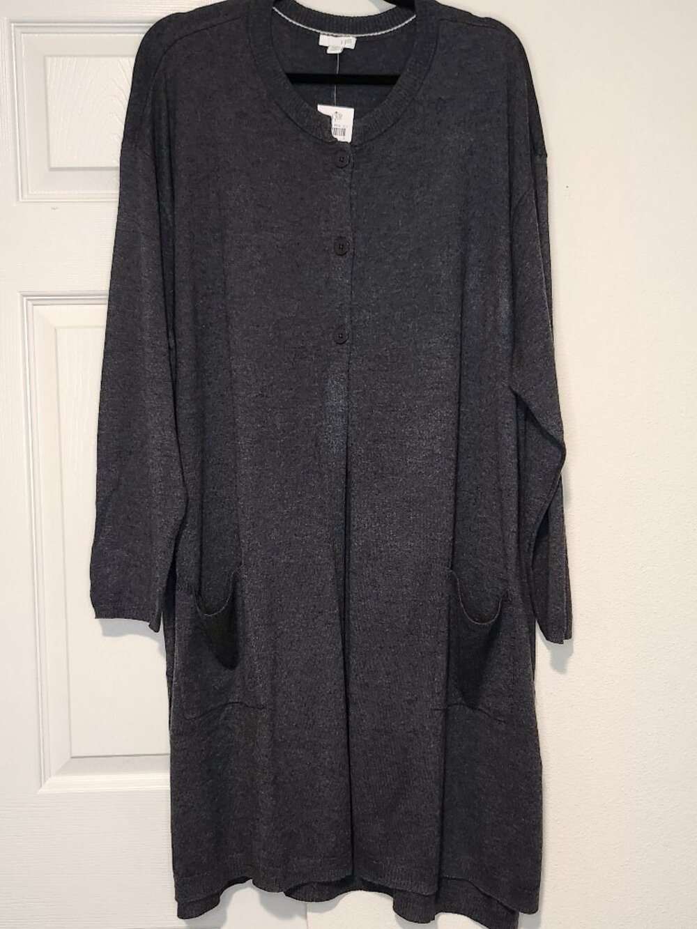 J.Jill NWT Button Bag Long Cardigan Charcoal 3X